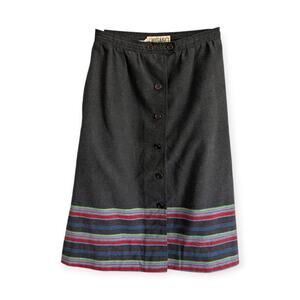 Vintage 60s Skirt ~ Rustic Boho Stripe Gray button front